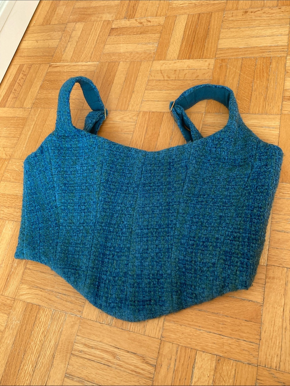 Oh Polly Teal Blue Tweed Crop Top